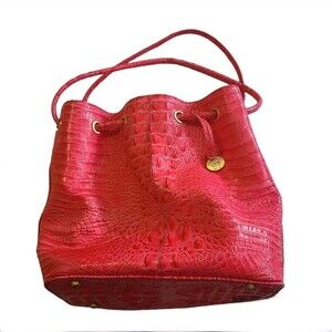 Brahmin hot pink croc bucket purse
